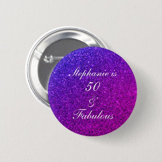 50 En Fabulous Verjaardag Ombre Roze Paarse Glitte Ronde Button 5,7 Cm (Voorkant /achterkant)