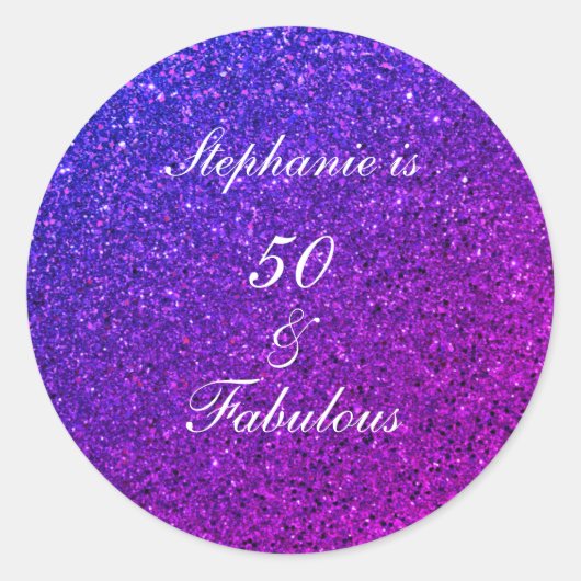 50 En Fabulous Verjaardag Ombre Roze Paarse Glitte Ronde Sticker (Voorkant)