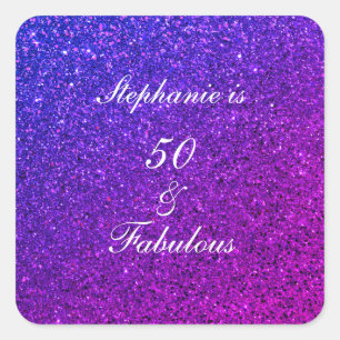50 En Fabulous Verjaardag Ombre Roze Paarse Glitte Vierkante Sticker
