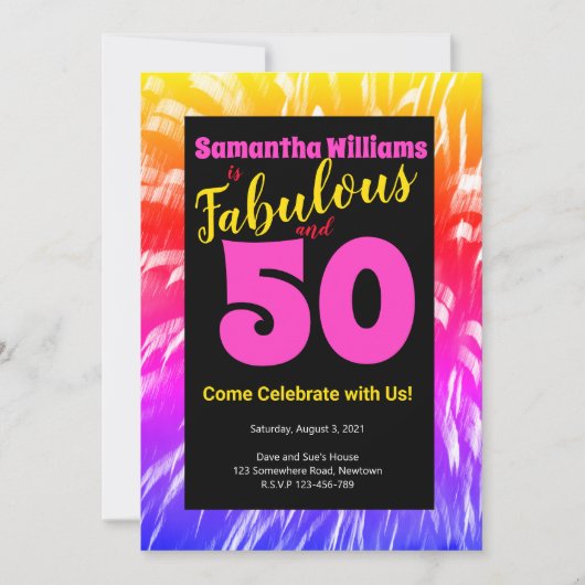 50 en Fabulous Verjaardag Regenboog Vuurwerk Kaart (Voorkant)