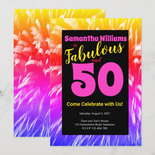 50 en Fabulous Verjaardag Regenboog Vuurwerk Kaart (Voorkant / Achterkant)