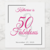 50 en Fabulous Verjaardag Roze Gepersonaliseerd Wijn Etiket (Enkel label)