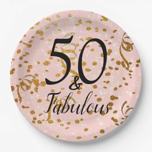 50 en Fabulous Verjaardag Roze Goud Confetti feest Papieren Bordje (Voorkant)