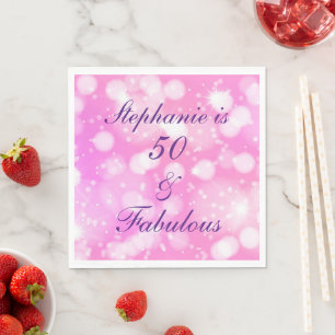 50 En Fabulous Verjaardag Roze Paarse Glittery Cut Servet