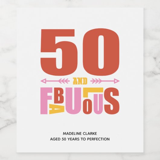 50 en Fabulous Verjaardag Typografisch Wijnlabel Wijn Etiket (Enkel label)