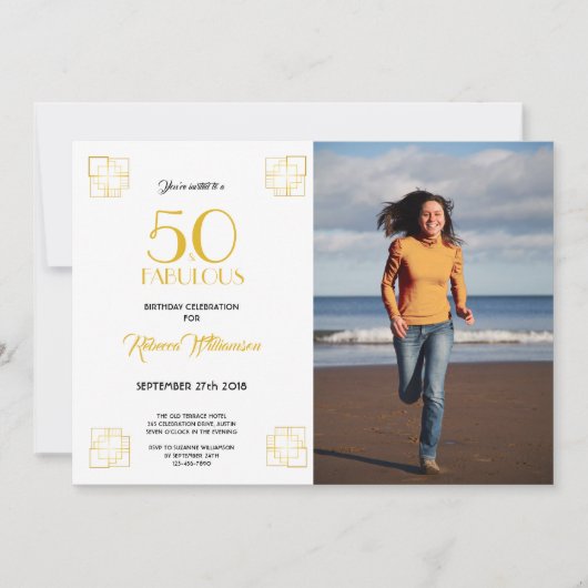 50 en Fabulous Verjaardag Uitnodiging Art Deco sti (Voorkant)