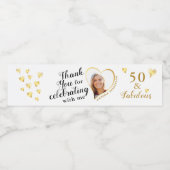 50 en Fabulous Verjaardag Wit en Goud Bedankt Waterfles Etiket (Enkel label)
