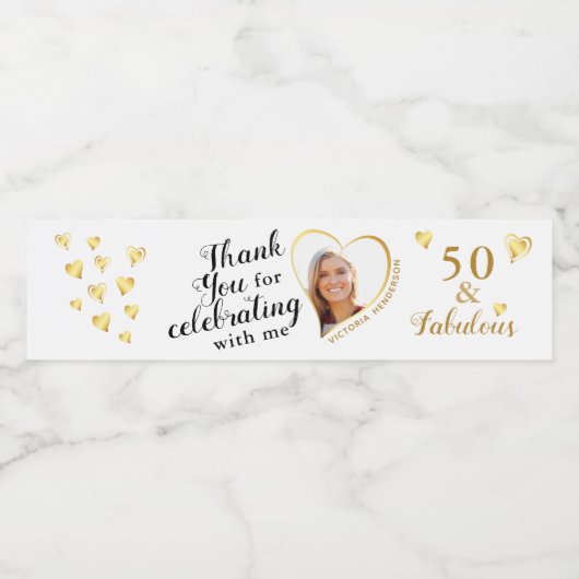 50 en Fabulous Verjaardag Wit en Goud Bedankt Waterfles Etiket (Enkel label)