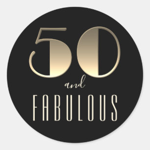 50 en Fabulous Verjaardag Zwart en Goud Ronde Sticker