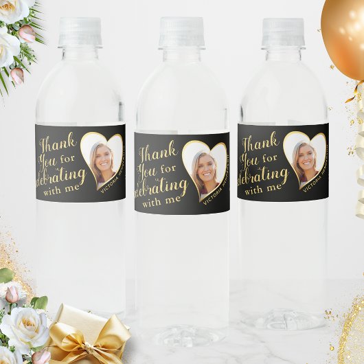 50 en Fabulous Verjaardag Zwart Goud Dank u Waterfles Etiket