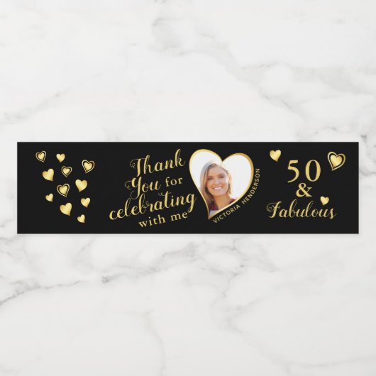 50 en Fabulous Verjaardag Zwart Goud Dank u Waterfles Etiket (Enkel label)