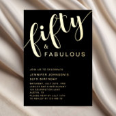 50 En Fabulous Verjaardag Zwart Goud Folie Uitnodiging