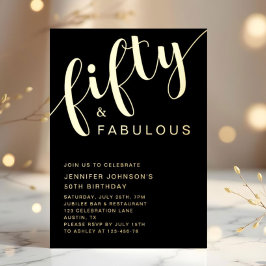 50 En Fabulous Verjaardag Zwart Goud Folie Uitnodiging