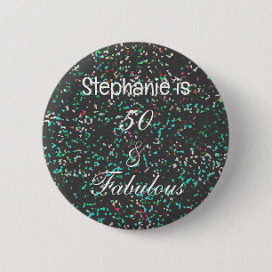 50 En Fabulous Verjaardag Zwart Groen Glitter Ronde Button 5,7 Cm