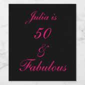 50 En Fabulous Verjaardag Zwart Heet Roze Meisje C Wijn Etiket (Enkel label)