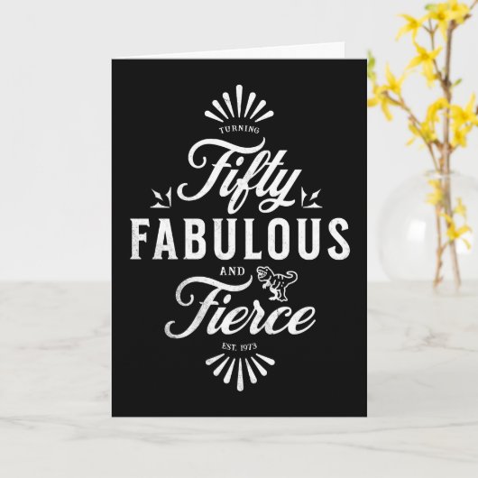 50 en Fabulous Verjaardag Zwart-wit Dinosaurus Kaart (Gele Bloem)