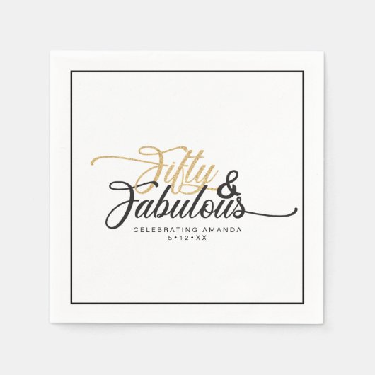 50 en Fabulous Verjaardagsfeest Faux Goud en Zwart Servet (Voorkant)