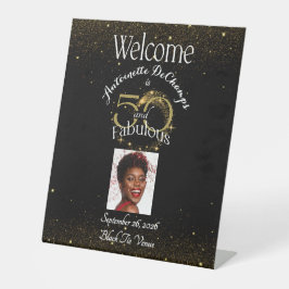 50 en Fabulous Verjaardagsfeest Gepersonaliseerde  Reclamebord Met Voetstuk