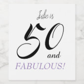 50 en Fabulous Verjaardagsfeestje In Paarse en Zwa Wijn Etiket (Enkel label)