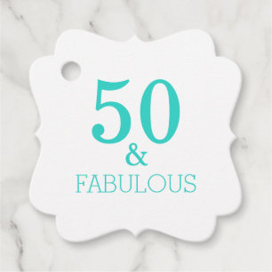 50 En Fabulous Verjaardagsfeestje Wit Turquoise Bedankjes Labels