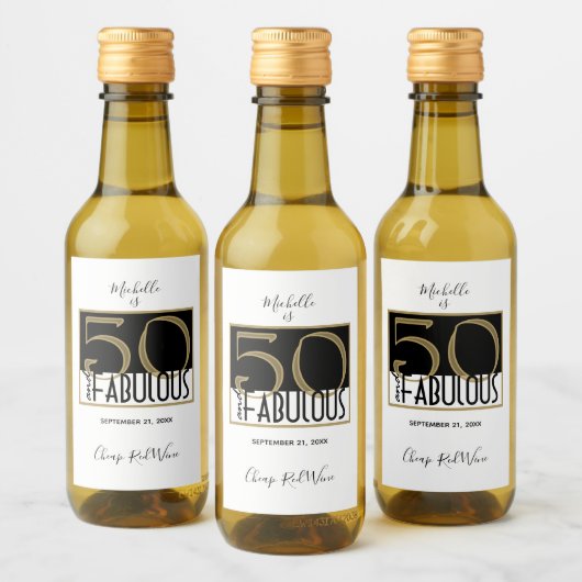50 en Fabulous Verjaardagsfeestje Zwart Goud Wijn Etiket (Flessen)