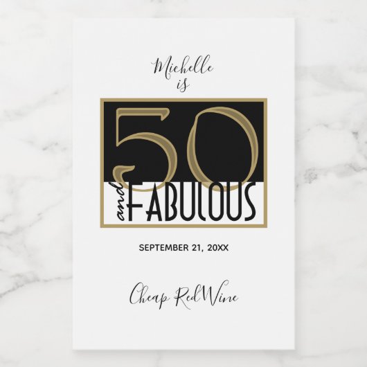 50 en Fabulous Verjaardagsfeestje Zwart Goud Wijn Etiket (Enkel label)