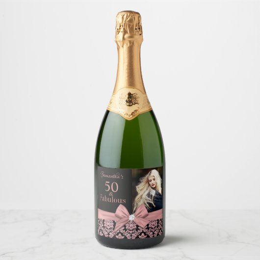 50 en fabulous verjaardagspartij flesetiket sparkling wijnetiket (Voorkant)