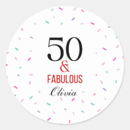 50 en Fabulous Verjaardagspartij Kleurrijke Confet Ronde Sticker