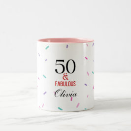 50 en Fabulous Verjaardagspartij Kleurrijke Confet Tweekleurige Koffiemok