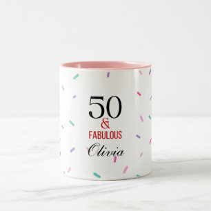 50 en Fabulous Verjaardagspartij Kleurrijke Confet Tweekleurige Koffiemok