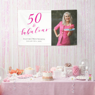 50 en Fabulous Vijftigste Verjaardag Hot Roze Foto Spandoek
