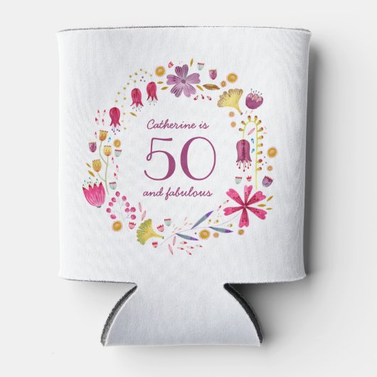 50 en Fabulous Waterverf Floral Custom Name Blikjeskoeler (Voorkant)