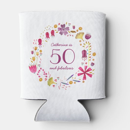50 en Fabulous Waterverf Floral Custom Name Blikjeskoeler (Achterkant)