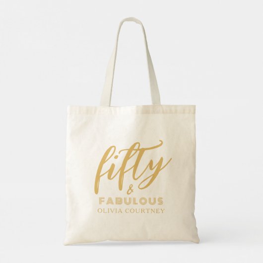 50 en Fabulous White en Gold Birthday Gift Tote Bag (Achterkant)
