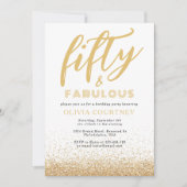 50 en Fabulous White en Gold Glitter Birthday Kaart (Voorkant)