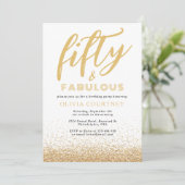 50 en Fabulous White en Gold Glitter Birthday Kaart (Staand voorkant)