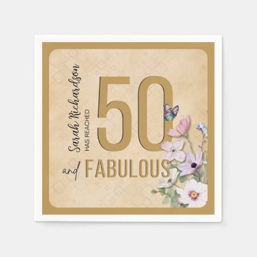 50 en Fabulous Wildflower Verjaardagsfeest servett Servet (Voorkant)