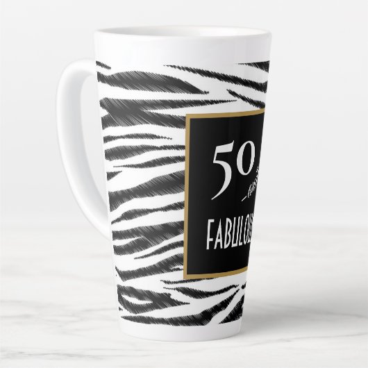 50 en FABULOUS Zebra Print Retro Menubord Latte Mok (Linkerhoek)