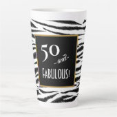 50 en FABULOUS Zebra Print Retro Menubord Latte Mok (Voorkant)