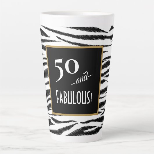 50 en FABULOUS Zebra Print Retro Menubord Latte Mok (Voorkant)