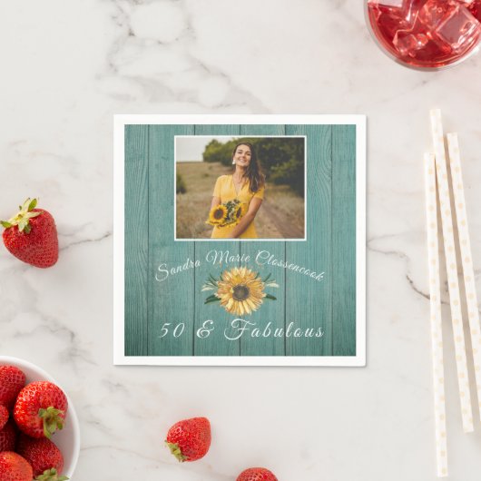 50 en Fabulous | Zonnebloem Groene verjaardag Servet (Insitu)