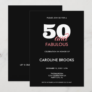 50 en Fabulous Zwart 50ste Verjaardag uitnodiging