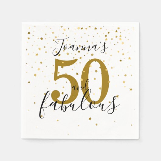50 en Fabulous Zwart en Goud 50e Verjaardag Servet (Voorkant)