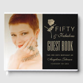 50 en Fabulous Zwart en Goud 50ste Verjaardag Foto Gastenboek (Voorkant)