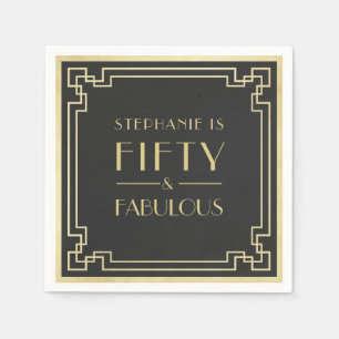 50 en Fabulous Zwart en Goud Art Deco Verjaardag Servet