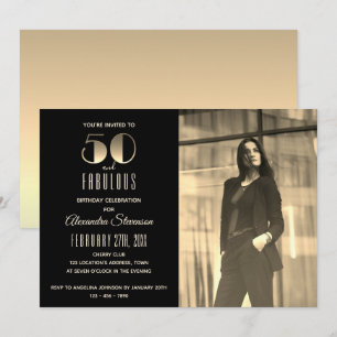 50 en Fabulous Zwart en Goud Foto 50ste Verjaardag Kaart