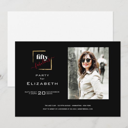 50 en Fabulous Zwart en Goud Foto Kaart (Voorkant / Achterkant)