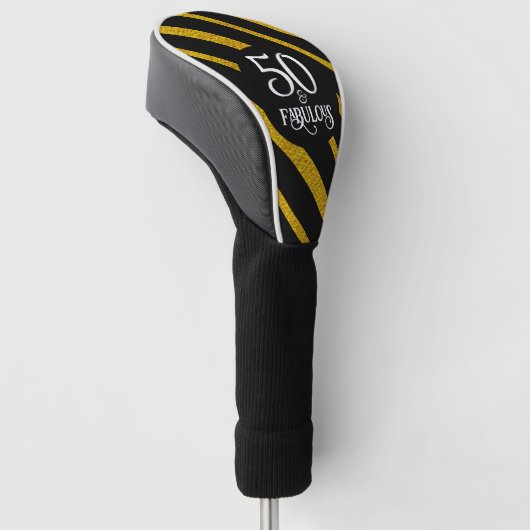 50 en Fabulous Zwart en Goud Golfheadcover (Schuin)