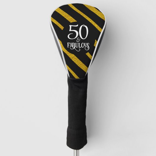 50 en Fabulous Zwart en Goud Golfheadcover (Voorkant)