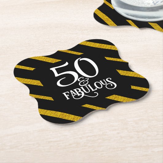 50 en Fabulous Zwart en Goud Kartonnen Onderzetters (Gekanteld)